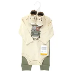 Hudson Baby Infant Boy Cotton Bodysuit, Pant and Shoe Set, Going On Safari Long Sleeve