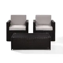 Palm Harbor 3pc All-Weather Wicker Patio Seating Set - Gray Cushions - Crosley