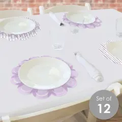 Big Dot of Happiness Purple Stripes - Simple Party Round Table Decorations - Paper Chargers - Place Setting For 12
