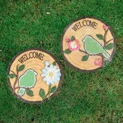 Northlight Set of 2 Welcome Birds Outdoor Floral Garden Stones 11"
