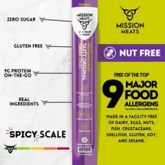 Mission Meats Turkey Sticks &ndash; 100% Free Range, Zero Sugar, Healthy Snacks, 9g Protein, Individually Wrapped Jerky Meat Sticks, Paleo, 1oz (12ct)