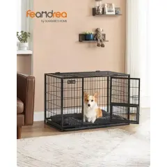 Feandrea Heavy-Duty Dog Crate, Metal Dog Kennel and Cage with Removable Tray, for Small and Medium Dogs