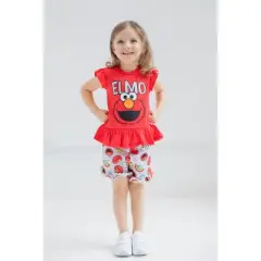 Sesame Street Elmo Girls T-Shirt and French Terry Shorts Outfit Set Little Kid