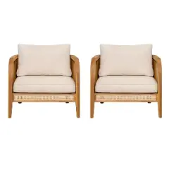 Christopher Knight Home Maciej Patio Rustic Acacia Wood Upholstered Club Chair with Rattan-Wrapped Frame, Teak/Beige