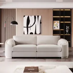 Stylish Sofa with Semilunar Arm, Rivet Detailing, and Solid Frame-ModernLuxe