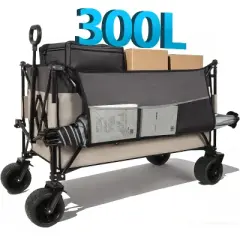 Extra large 300L Tall Heavy-Duty Folding Wagon Cart with 480lbs Capacity khaki- Gray