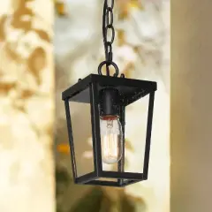 9" Metal/Seeded Glass Modern Outdoor Pendant Light Black - LNC