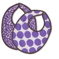 Bacati - Ikat Lilac/Gray Dots/Leopard Muslin 4 pc set of Bibs & Burp Cloths Set