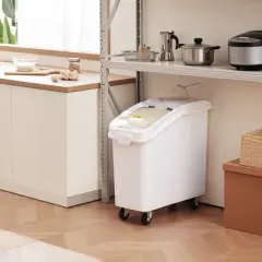 VEVOR Rice Storage Container, 21Gallon/80L Capacity Large Dog Food Dispenser Bin, Kitchen Ingredient Grain Cereal Flour Bin, 1 Pack, White