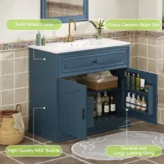 Modern Farmhouse Bathroom Vanity, 36" Single Sink Bathroom Vanity with Storage Cabinet, Adjustable Shelf