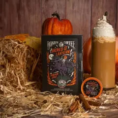 Bones Coffee Company Jacked O' Lantern, Pumpkin Spice Flavored Coffee Pods, 12 ct Single-Serve Bones Cups Compatible with Keurig Coffee Maker