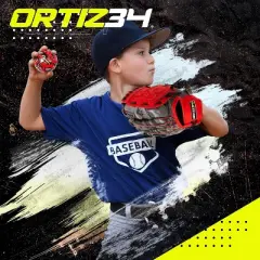 Ortiz34 Youth T-Ball Set, 25" Aluminum Bat (-10 Drop), Foam Core T-Ball, 9" Lightweight Glove, Graffiti Print (Red)