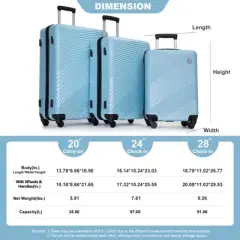 3pcs Luggage Set, 20+24+28 inch PC+ABS Lightweight Suitcase with Two Hooks, Spinner Wheels 4S -ModernLuxe