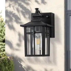 C Cattleya 11in Matte Black Dusk to Dawn Outdoor Wall Lantern Sconce with GFCI Outlet