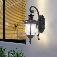YIYIBYUS 1-Light Black Retro Outdoor/Indoor Waterproof Lantern Wall Sconce with Glass Shade