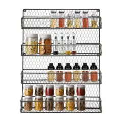 YIYIBYUS Wall Mounted 4-Tier Spice Rack, Kitchen Spice Rack, Black