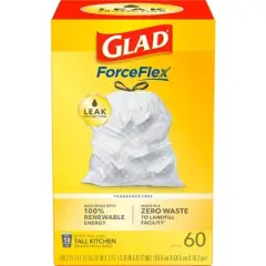Glad ForceFlex Tall Kitchen Drawstring Trash Bags - Unscented - 13 Gallon