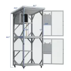 Catio Outdoor Cat Enclosure, 66.5" Wooden Cat Playen Catio with Wheels, Large Pet House with Platforms and Resting Box, Feral Animal Shelter