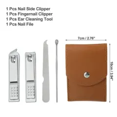 Unique Bargains Manicure Set with PU Leather Case, Personal Care Tool Kits Stainless Steel Brown Silver Tone 4 Pcs