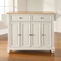 Cambridge Natural Wood Top Kitchen Island White - Crosley