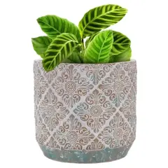 Inspirella 6.3 Inch Timeless Colorful Hand Painted Glazed Ceramic Round Indoor Outdoor Succulent Plant Pot with Drainage Hole and Plug