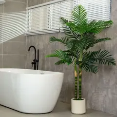 VIVATREES 5FT 6FT Areca Palm Artificial Golden Cane Palm Tree Palm Faux Plant with White Square Pot for Home Office Decor Interior Outdoor Decoration