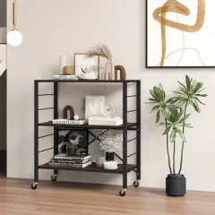 Tangkula 3-Tier Folding Shelf Free DIY Design Shelving Unit w/ 4 Universal Wheels Kitchen