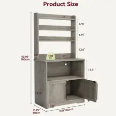 Microwave Stand Cabinet - Farmhouse Bakers Rack with Power Outlet, Thickened Counter, Freestanding Kitchen Rack, Large Storage, Easy Assembly