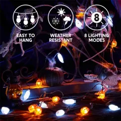 Joyfy 19.7FT 30 LEDs Halloween String Lights Decorations, Ghost Pumpkin String Light with 8 Lighting Modes for Halloween Party Indoor Outdoor Decor