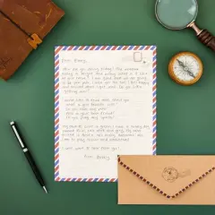 Pipilo Press 96 Pack Vintage-Style Airmail Stationery Set (48 Lined Paper Sheets with Matching Envelopes) for Letter Writing