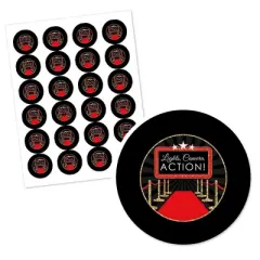 Big Dot of Happiness Red Carpet - Movie Night Party Circle Sticker Labels - 24 Count
