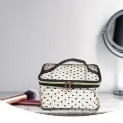 Unique Bargains Travel Portable Makeup Bag Heart-Shaped Dots Zipper Closure Beige 1 Pc