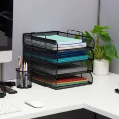 Mind Reader 4-Tier Stackable Paper Tray Metal Mesh Black