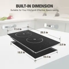 ZACHVO 12 inches 3500W 2 Burners Built-In Induction Cooktop with Touch Control,220V~240V,9 Power Levels & 1&ndash;99 Minutes Timer