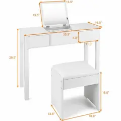 Costway White Vanity Dressing Table Furniture Stool Storage Box