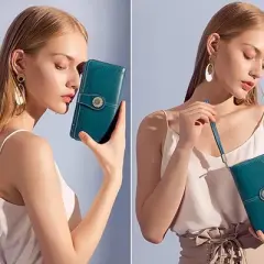 Women&rsquo;s Wallet Leather Wristlet &ndash; RFID Blocking Large Capacity Credit Card Holder with Zipper Pocket, Multiple Compartments & Phone Slot