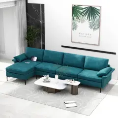 Costway Modern Modular L-shaped Sectional Sofa w/ Reversible Chaise & 4 USB Ports