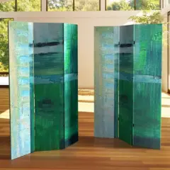 6" Double Sided Ravello Canvas Room Divider Green - Oriental Furniture