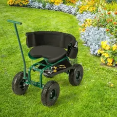 Costway Rolling Garden Cart Outdoor Gardening Workseat with Adjustable Height &Tool Storage