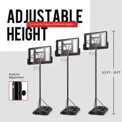 Height Adjustable Portable Basketball Hoop System Shatterproof Backboard Wheels  2 Nets