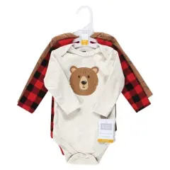 Hudson Baby Infant Boy Cotton Long-Sleeve Bodysuits, Brown Bear 3-Pack
