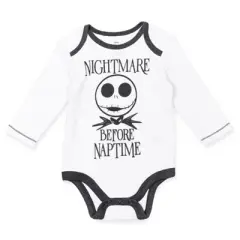 Disney Nightmare Before Christmas Zero Sally Jack Skellington Baby Bodysuit Pants and Hat 3 Piece Outfit Set Newborn to Infant 