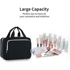 Travel Toiletry Bag for Women Large Hanging Makeup Bag Organizer Toiletries Bag for Full Size Essentials Accessories Cosmetics (Black (Large))