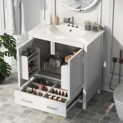 30"W Bathroom Vanity with Single Sink, Bathroom Storage Cabinet with 2 Doors and Drawer 4B - ModernLuxe