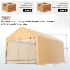 Costway 9x17 ft Heavy Duty Carport Canopy PE Car Tent Steel Outdoor Garage Shelter