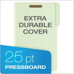 Pendaflex Heavy-Duty Pressboard Folders with Embossed Fasteners, 1/3-Cut Tabs, 3" Expansion, 2 Fasteners, Legal Size, Green, 25/Box