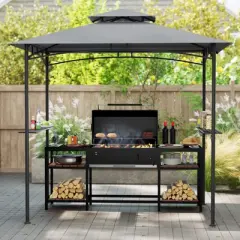 Tangkula 8' x 5' Grill Gazebo Outdoor Double-Tiered Grill Canopy w/ 2 Shelves & 6 Hooks