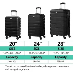 Luupatchy Luggage Sets 3 Piece PC ABS Hardside Lightweight Suitcase with 4 Universal Wheels TSA Lock Cary On 20 24 28 Inch