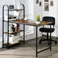 Costway 48'' Reversible Computer Desk Writing Table Workstation w/ Storage Shelf Black\Brown