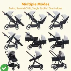 Tandem Double Stroller Newborn and Toddler, Foldable Twin Stroller with Reversible Seat